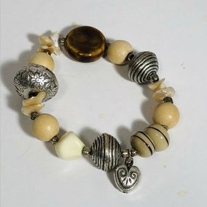 Stretchy Boho Wood Metal Chunky Beaded Bracelet